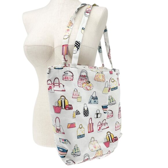 Handbag Print Canvas Tote Bag With Dual Straps and Spacious Interior 14x14x6 - Picture 1 of 9